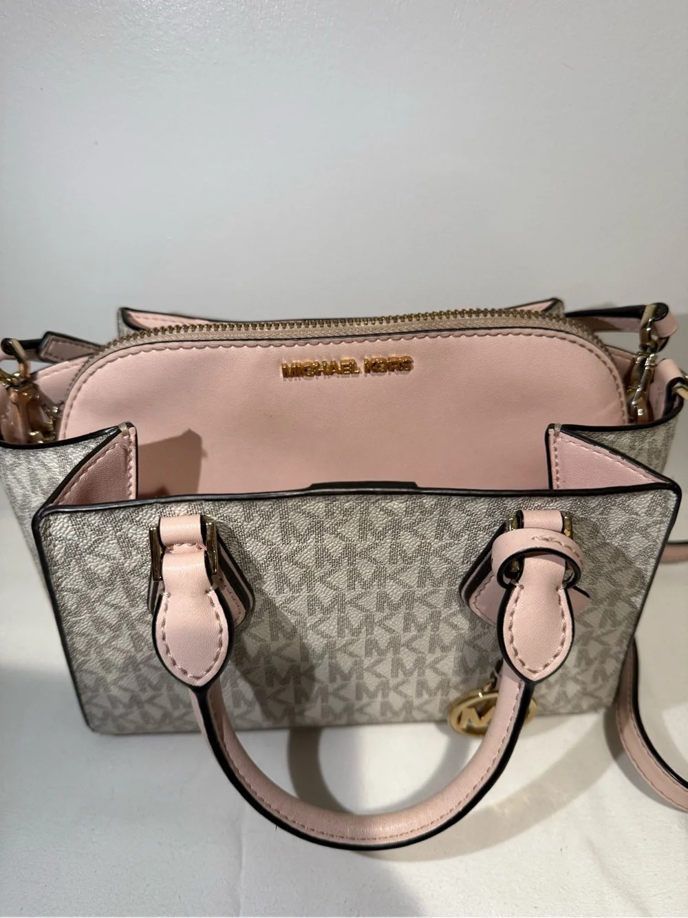 Michael Kors Signature Logo Satchel with Blush Trim